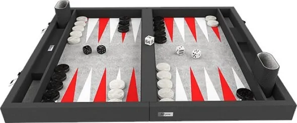 Backgammon Premium 55 cm - Extérieur Noir Et Intérieur Rouge/Blanc