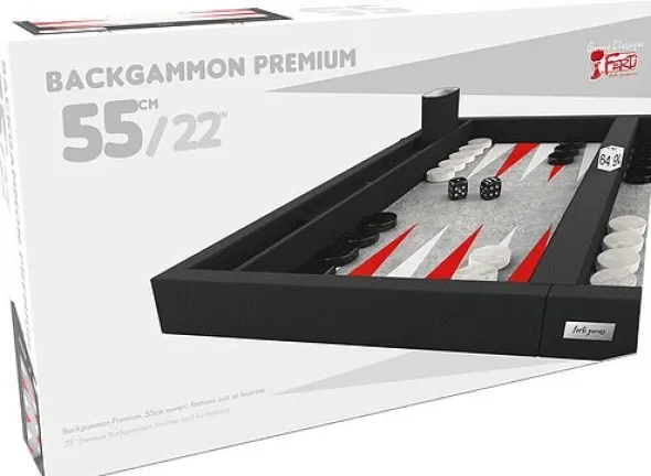 Backgammon Premium 55 cm - Extérieur Noir Et Intérieur Rouge/Blanc