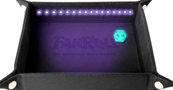 Blacklight Dice Tray with d20: Black