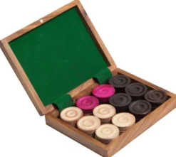 Boite en bois de pions de Carrom "Break To Finish"