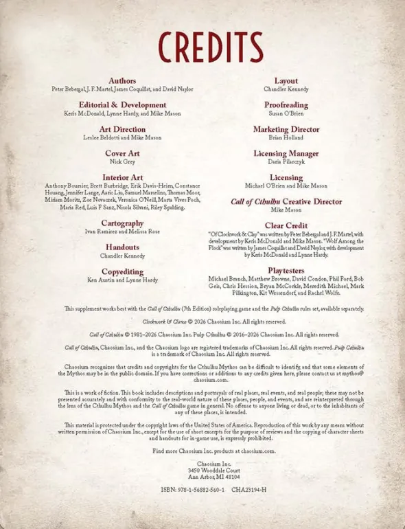 Call of Cthulhu 7th Ed - Pulp Cthulhu: Clockwork and Claws