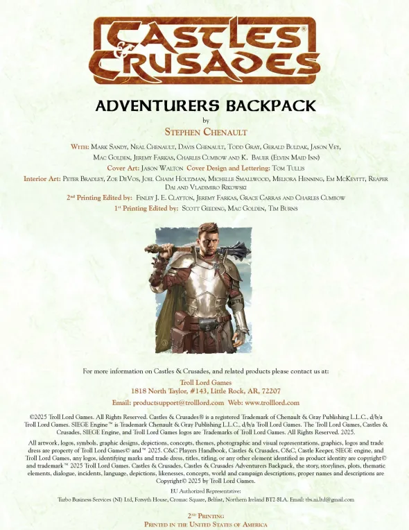 Castles & Crusades - Adventurers Backpack