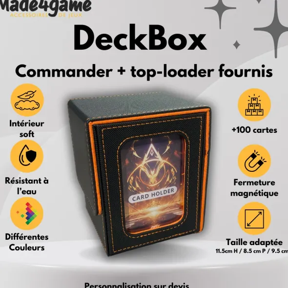 DeckBox Commander 100+ avec Toploader - Noir et Orange