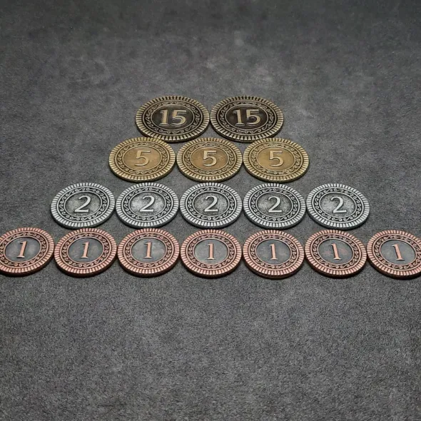 Ensemble de pièces génériques en métal de valeur 1, 2, 5, 15 pour jeux de société
