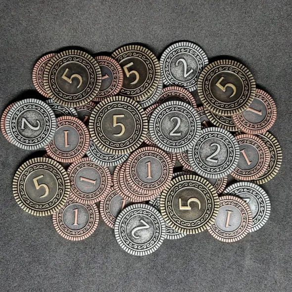 Ensemble de pièces génériques en métal de valeur 1, 2, 5 pour jeux de société