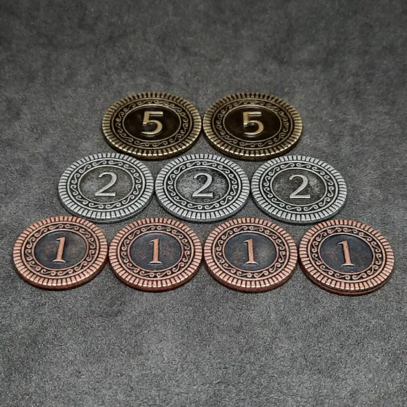 Ensemble de pièces génériques en métal de valeur 1, 2, 5 pour jeux de société