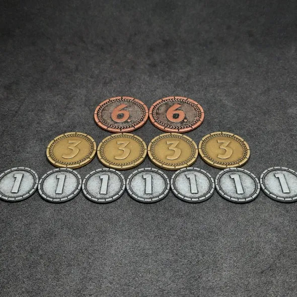 Ensemble de pièces génériques en métal de valeur 1, 3, 6 pour jeux de société