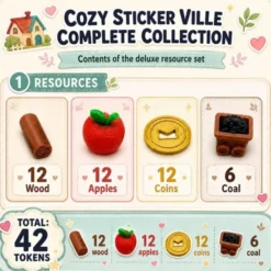 Ensemble de Pions de Ressources compatible avec Cozy Stickerville - 42 pions deluxe