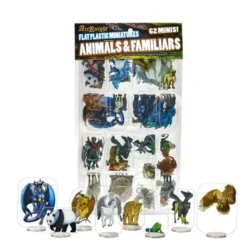 Flat Plastic Miniatures - Animals and Familiars - 62 Pieces