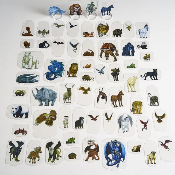 Flat Plastic Miniatures - Animals and Familiars - 62 Pieces