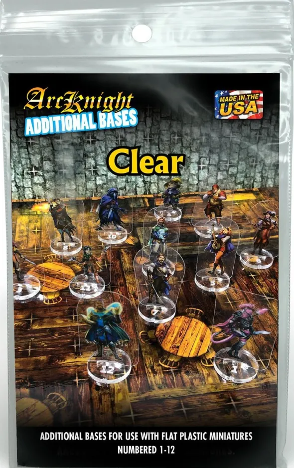 Flat Plastic Miniatures - Colored Bases Etched Numbers 1-12 - Clear