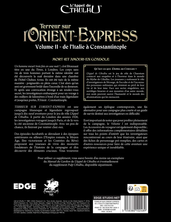 L'Appel de Cthulhu - Terreur sur l’Orient-Express, Vol.2 : de l'Italie à Constantinople