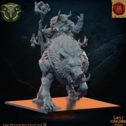 Lost Kingdom miniatures - Hardes bestiales - Chaman minotaure sur monstre des forêts