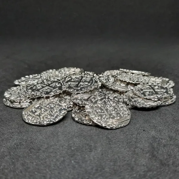 Pièces pirate en métal couleur argent pour jeux de société / jeux de rôle