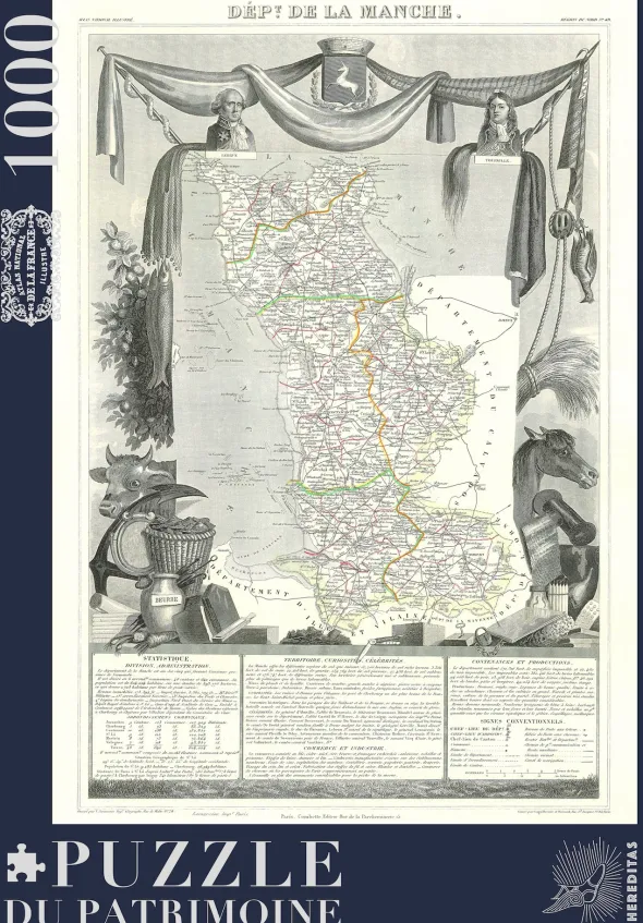 Puzzle - Carte du département de la Manche par Levasseur - 1000 pièces
