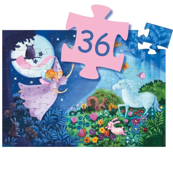 Puzzle Silhouette - La Fée et la Licorne - 36 Pièces