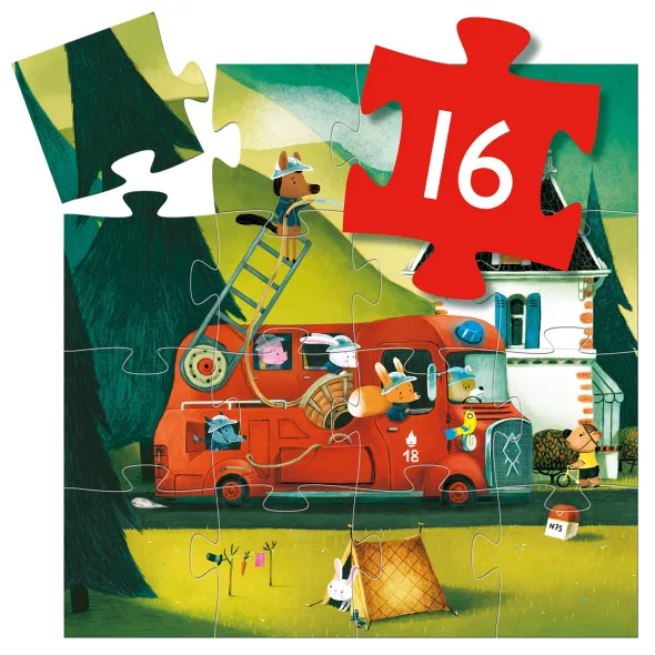 Puzzle Silhouette - Le Camion de Pompier - 16 Pièces