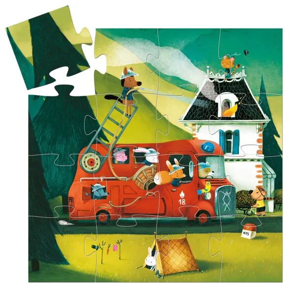 Puzzle Silhouette - Le Camion de Pompier - 16 Pièces