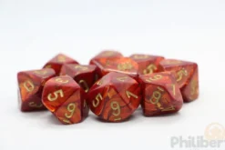 Set de 10 Dés 10 Faces Chessex : Scarab Couleur Scarlet/Gold