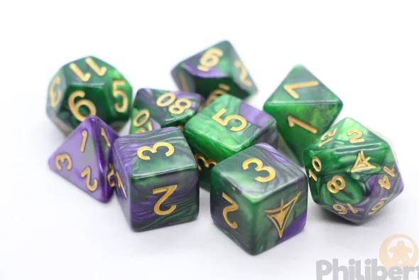 Set de 9 Dés JDR Elder Dice: The Yellow Sign (Purple & Green )