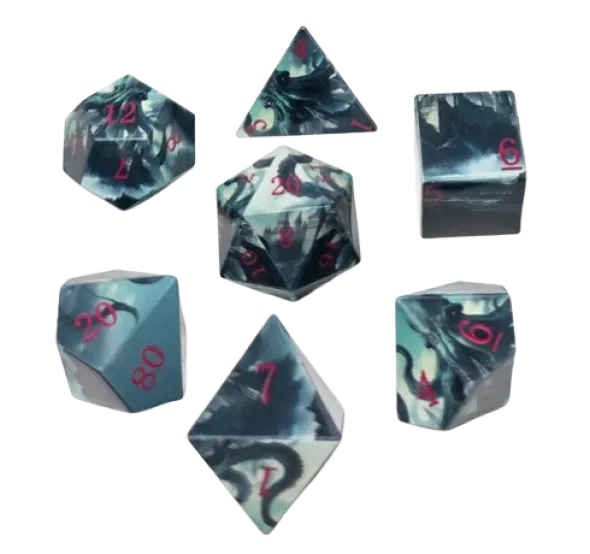 Set de 7 Dés JDR Répliquant - Cthulhu UV Printing