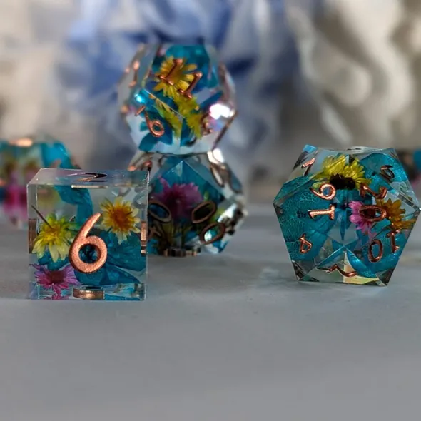 Set de 7 Dés JDR Répliquant : Fleurs