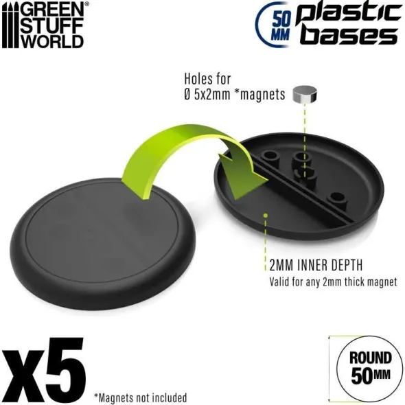 Socles de Plastique Ronds 50mm - Bords Arrondis
